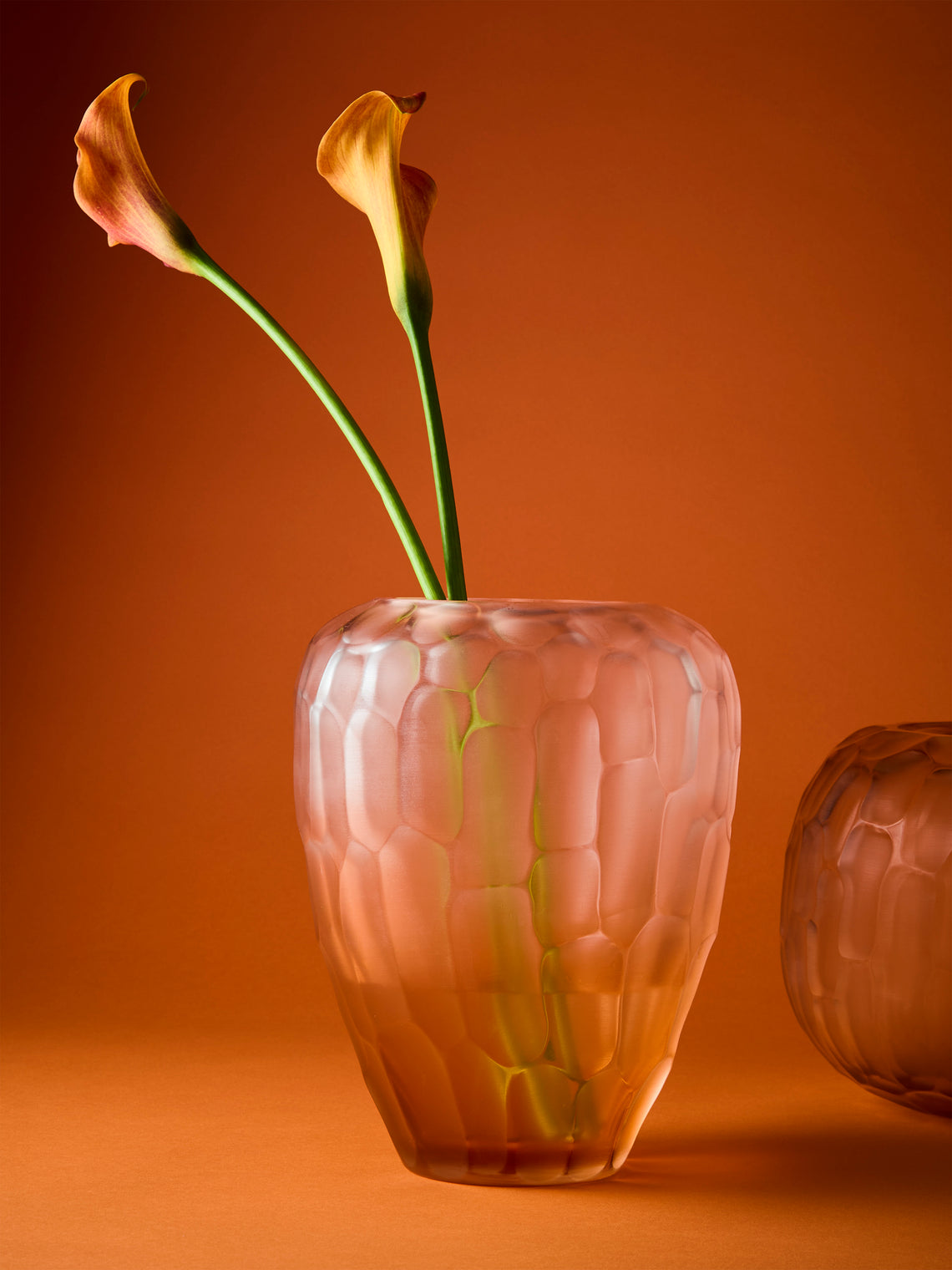 Micheluzzi Glass - Goccia Rose Bamboo Hand-Blown Murano Glass Vase (9.5in/24cm) - Orange - ABASK
