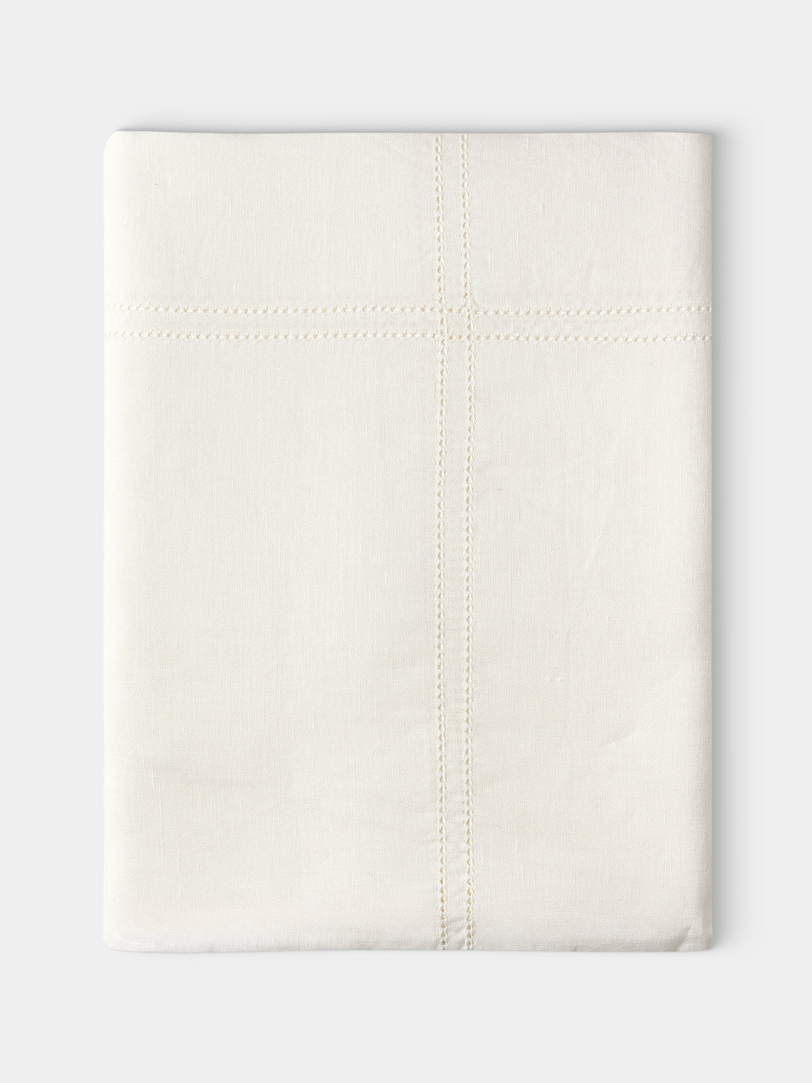 Volga Linen - Double Hem-Stitch Linen Check Round Tablecloth (86.5in/2.2m) - Ivory - ABASK