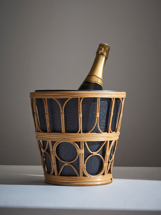 Viya - Nagaland Rattan and Brass Champagne Bucket - Black - ABASK