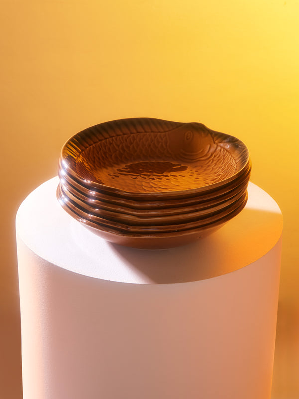 Antique and Vintage - 1950s Sarreguemines Fish Ceramic Dinner Bowls (Set of 6) -  - ABASK