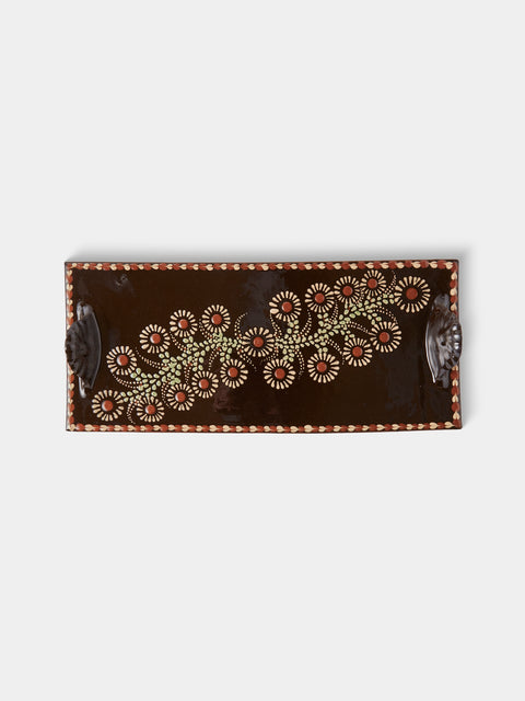 Poterie d’Évires - Flowers Hand-Painted Ceramic Cheese Platter - Dark brown - ABASK - 
