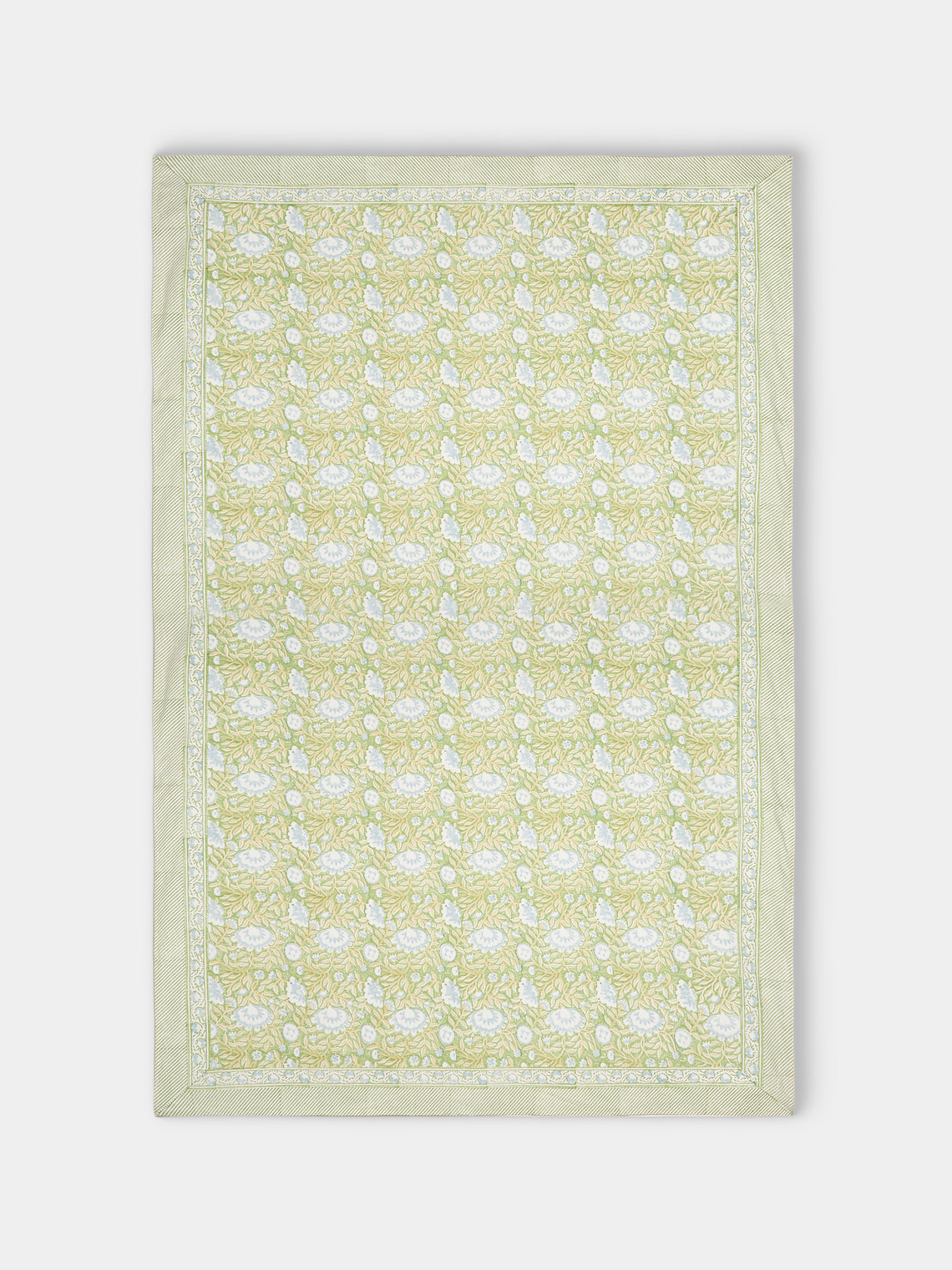 Chamois - The Garden of Mathilde Block-Printed Cotton Rectangular Tablecloth (138in/3.5m) - Green - ABASK