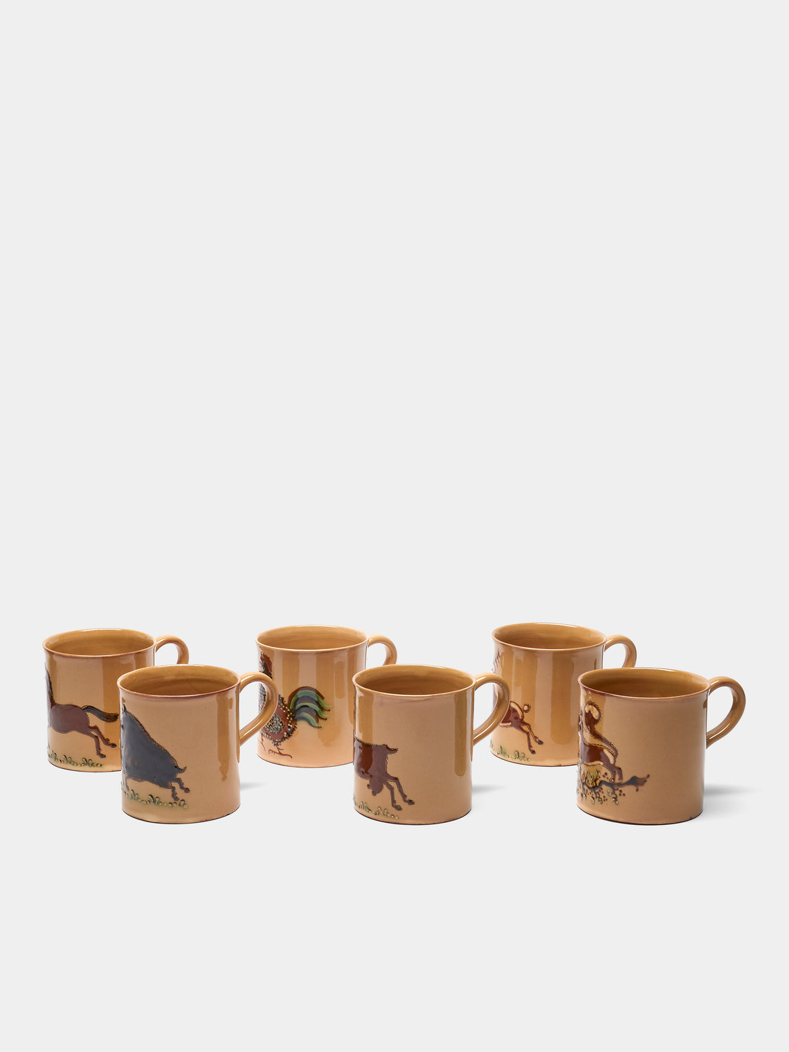 Poterie d’Évires - Animals Hand-Painted Ceramic Mugs (Set of 6) - Cream - ABASK