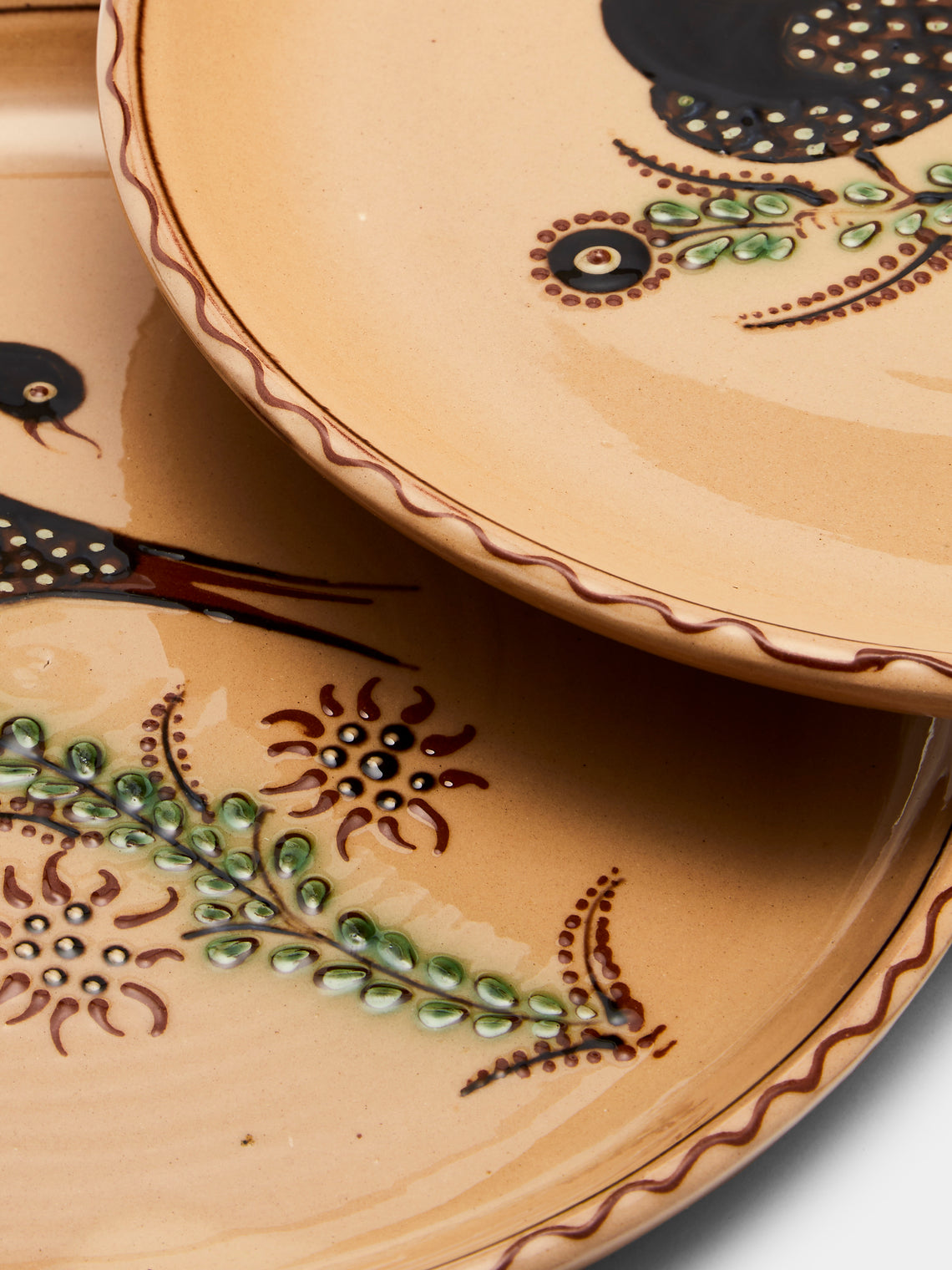 Poterie d’Évires - Birds Hand-Painted Ceramic Dinner Plates (Set of 4) - Cream - ABASK