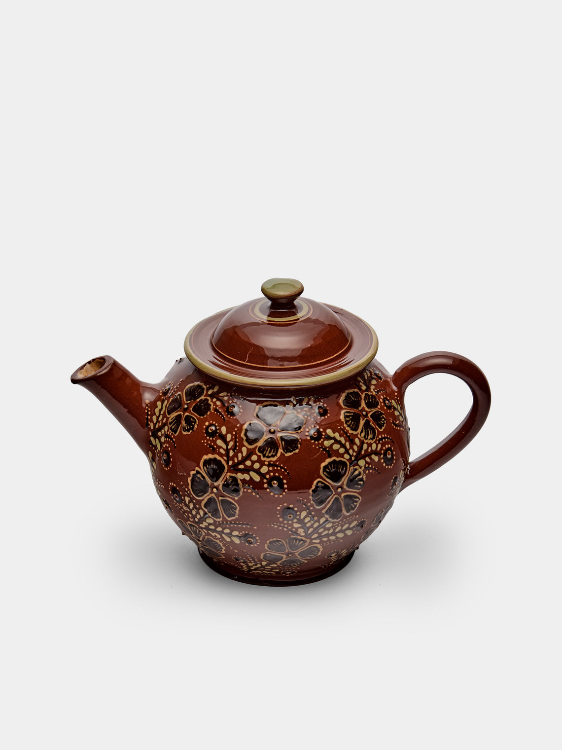 Poterie d’Évires - Flowers Hand-Painted Ceramic Teapot - Light brown - ABASK