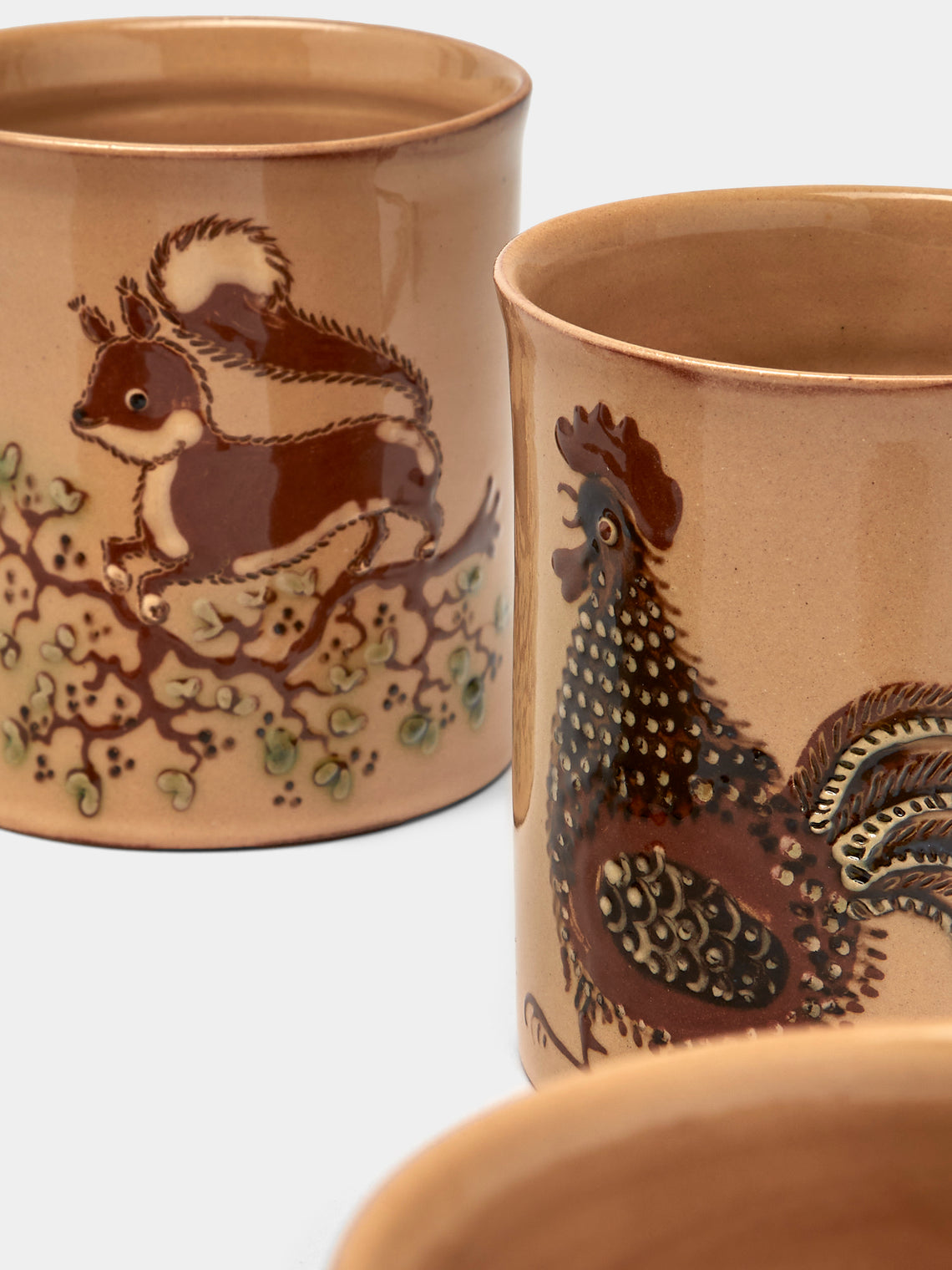 Poterie d’Évires - Animals Hand-Painted Ceramic Mugs (Set of 4) - Cream - ABASK