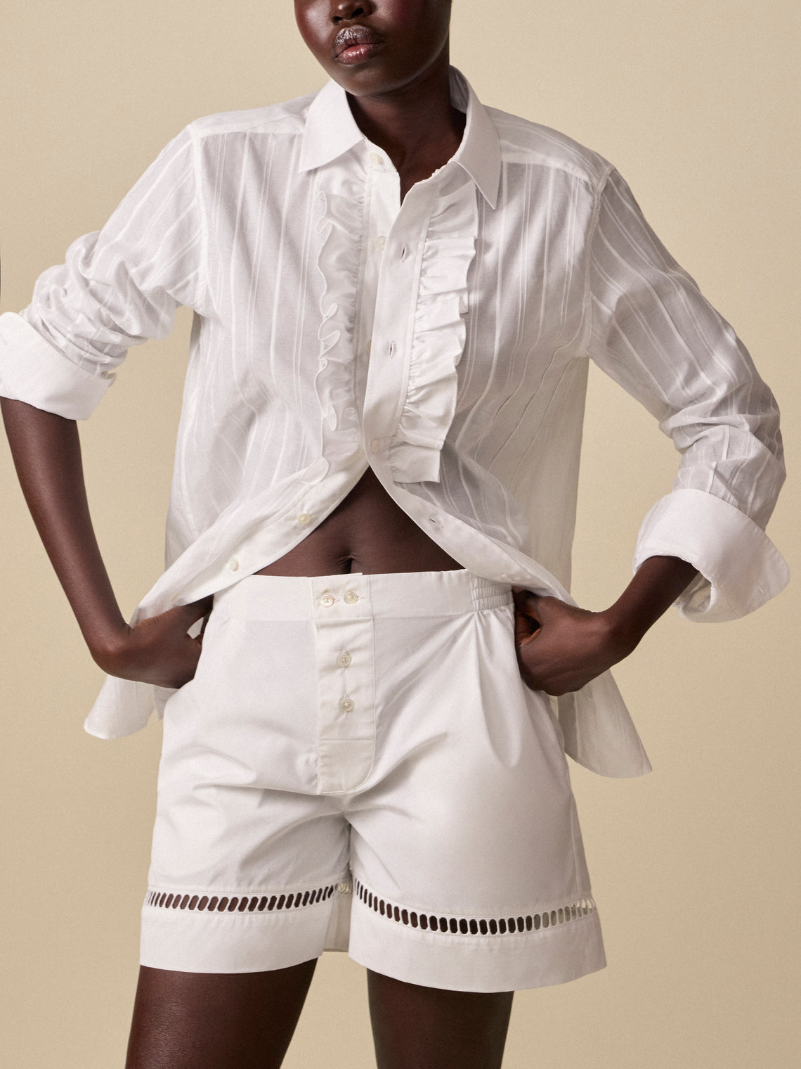Sebline - Women's Cotton Boxer Shorts | Size: S - White - ABASK