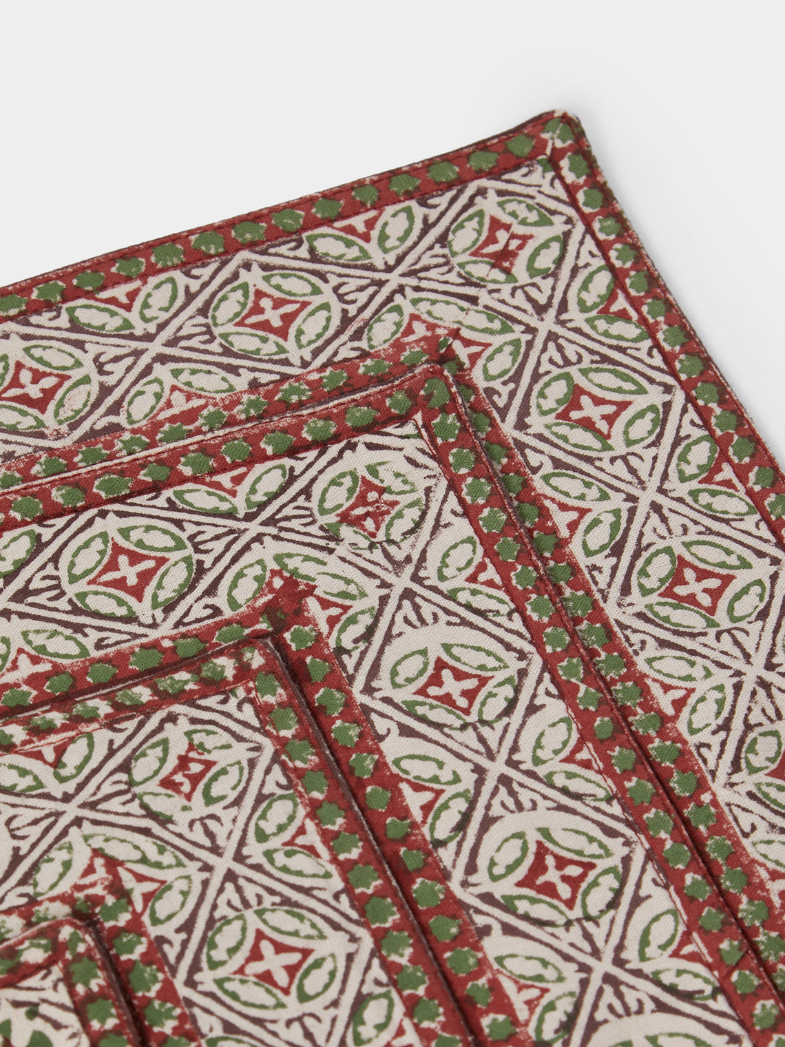 Chamois - | Set of 8 | Tangier Pomegranate Block-Printed Cotton Placemats - Multiple - ABASK