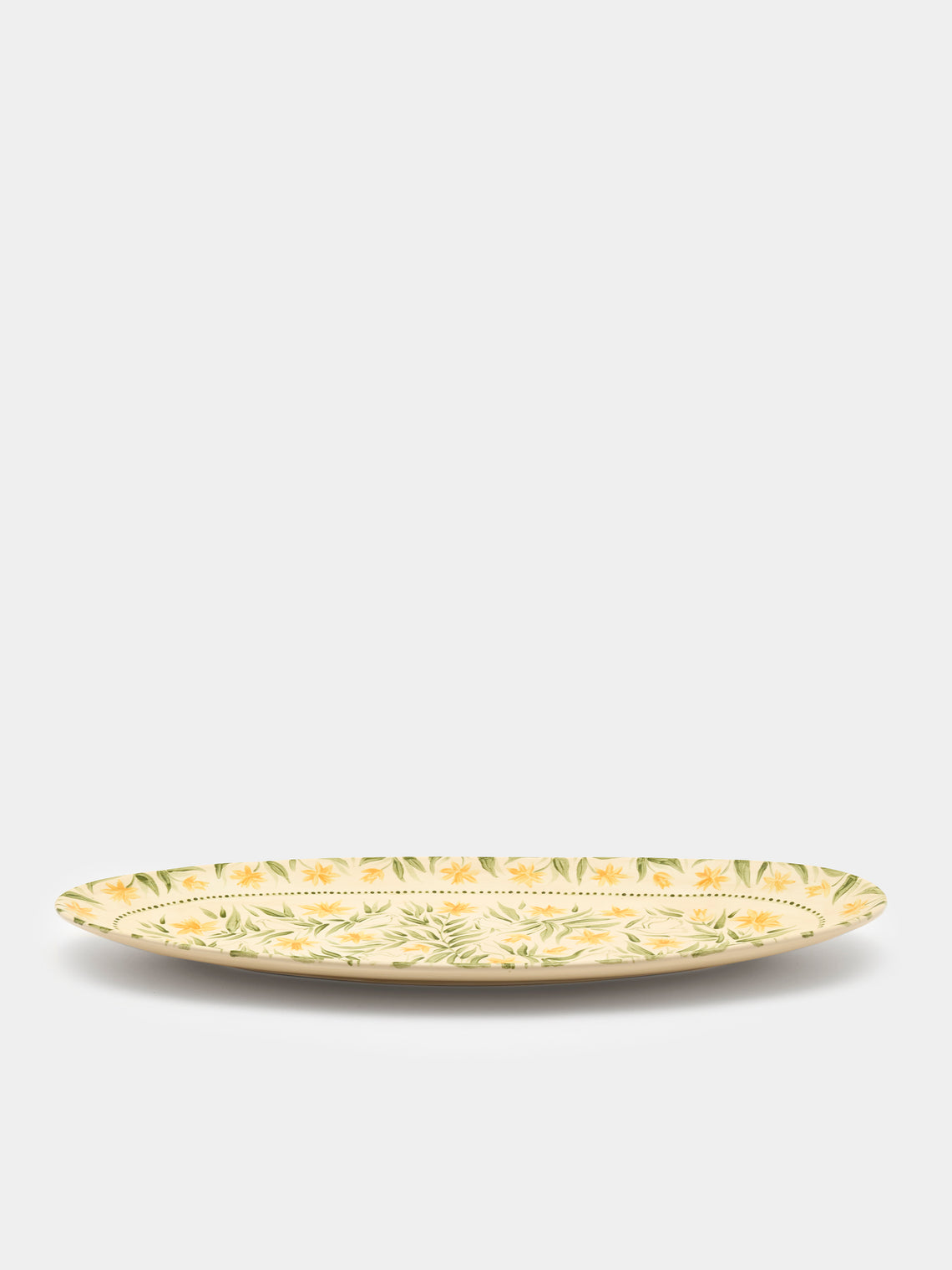 Rosanna Corfe - Doves and Daffodils Hand-Painted Ceramic Large Oval Platter - Cream - ABASK