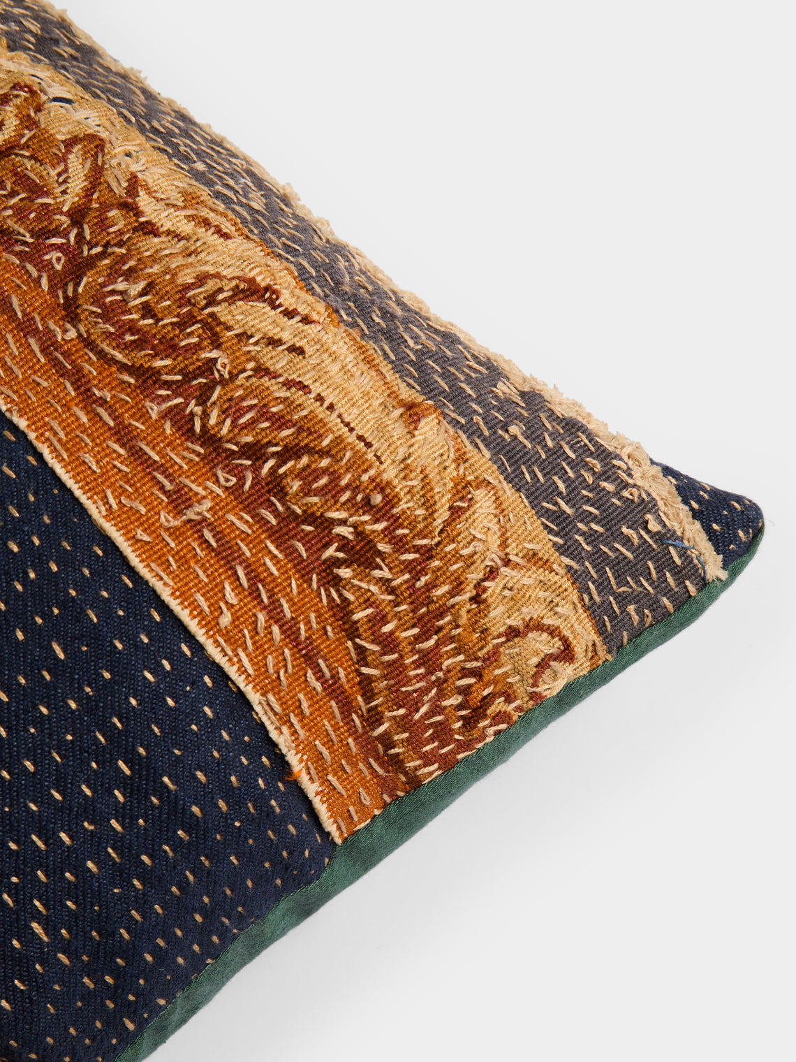 By Walid - 18th-Century French Aubusson Tapestry Wool and Damask Cushion (17.5in/45cm) - Multiple - ABASK