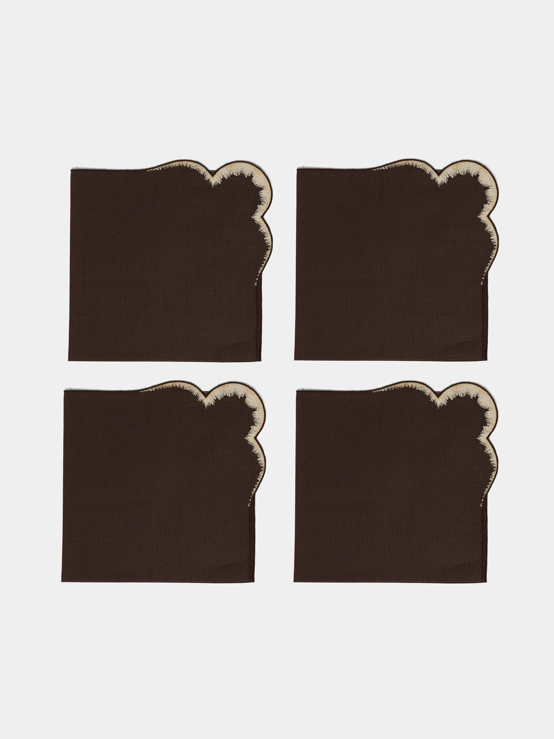 Los Encajeros - Valver Embroidered Linen Napkins (Set of 4) - Brown - ABASK
