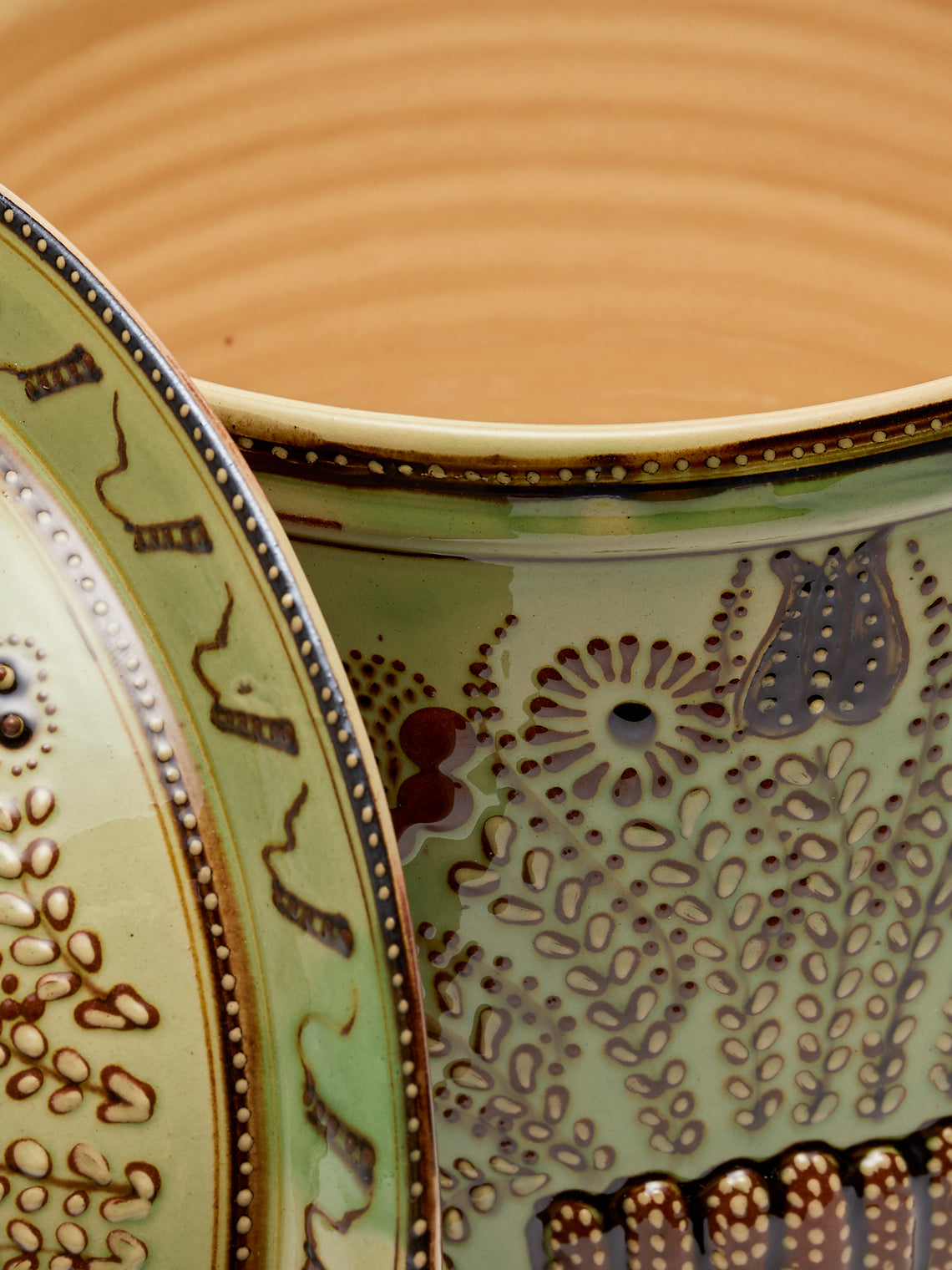 Poterie d’Évires - Flowers Hand-Painted Ceramic Giant Lidded Pot - Green - ABASK