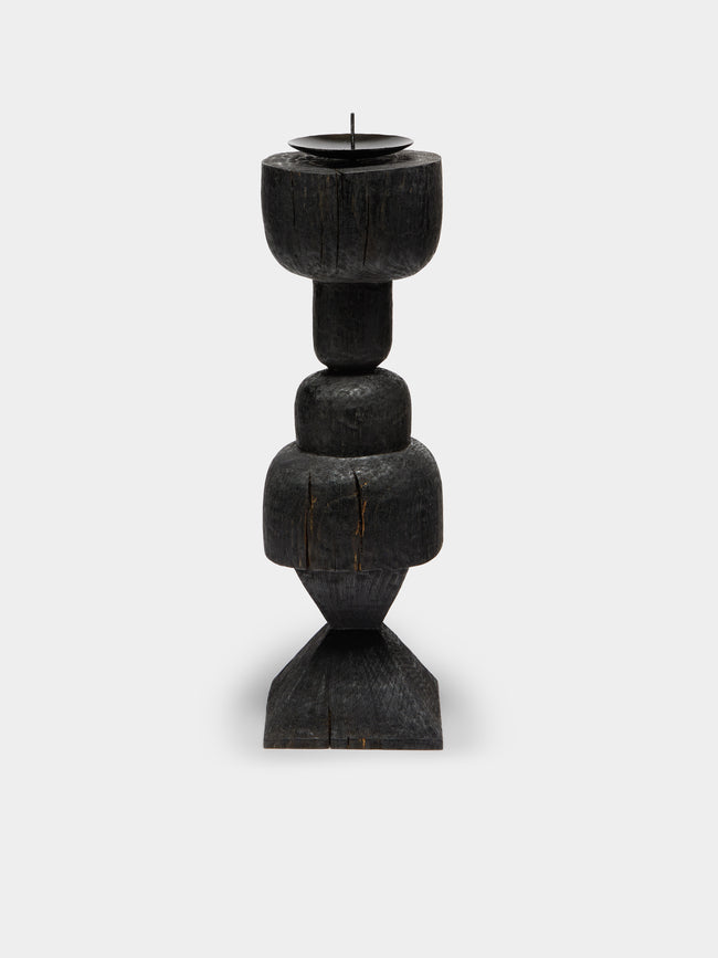 Jamie Gaunt Designs - Totem Hand-Carved Wood Candle Holder - Black - ABASK - 