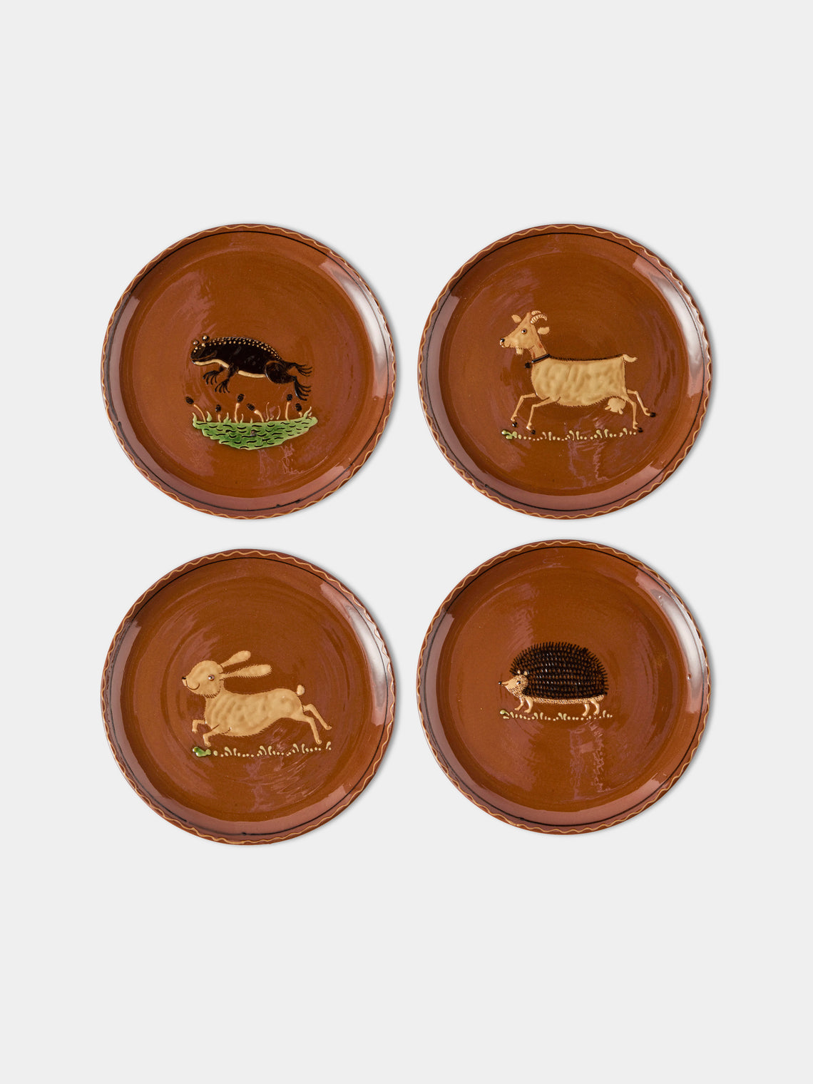 Poterie d’Évires - Animals Hand-Painted Ceramic Dinner Plates – 9.5in/24cm (Set of 4) - Light Brown - ABASK - 