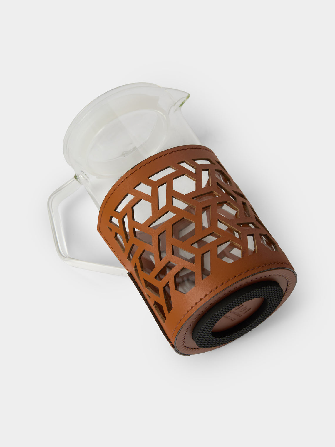 RUDI - Messina Leather and Glass Pitcher (25oz/0.75L) - Brown - ABASK
