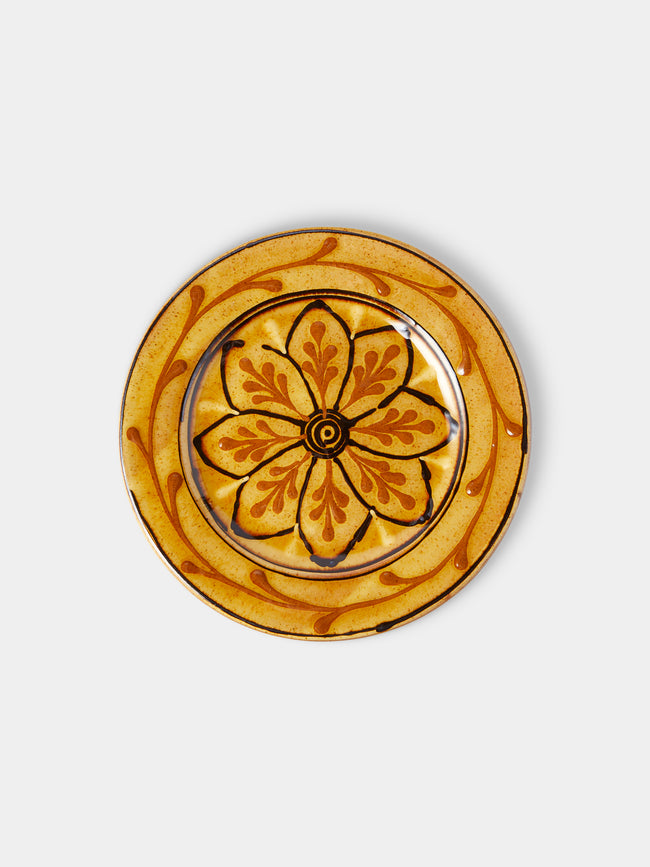 Fitch & McAndrew - Dahlias Slipware Salad / Dessert Plate (7.3in/18.5cm) - Yellow - ABASK - 