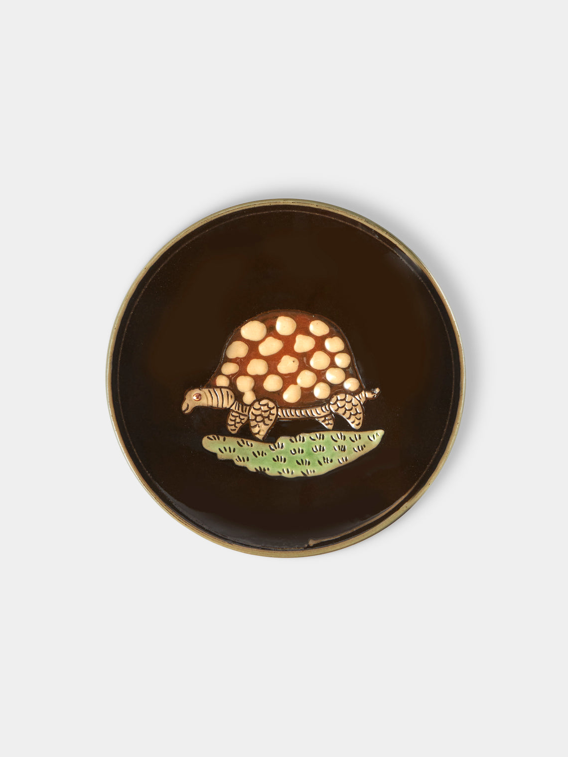 Poterie d’Évires - Animals Hand-Painted Ceramic Plates – 5.5in/14cm (Set of 4) - Dark Brown - ABASK