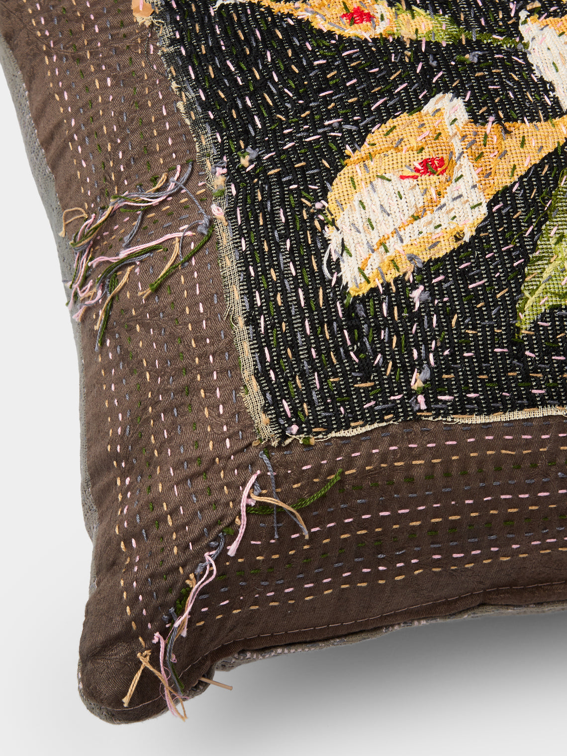 By Walid - 19th-Century French Napoleon III Needlepoint Wool and French Jacquard Cushion (25.5in/65cm) - Multiple - ABASK