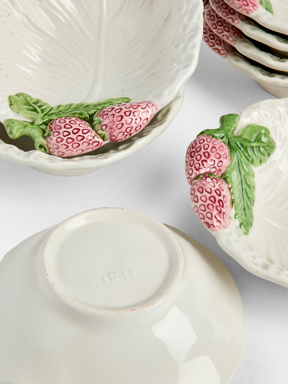 Antique and Vintage - Mid-Century Strawberries Ceramic Bowls (Set of 8) - White - ABASK