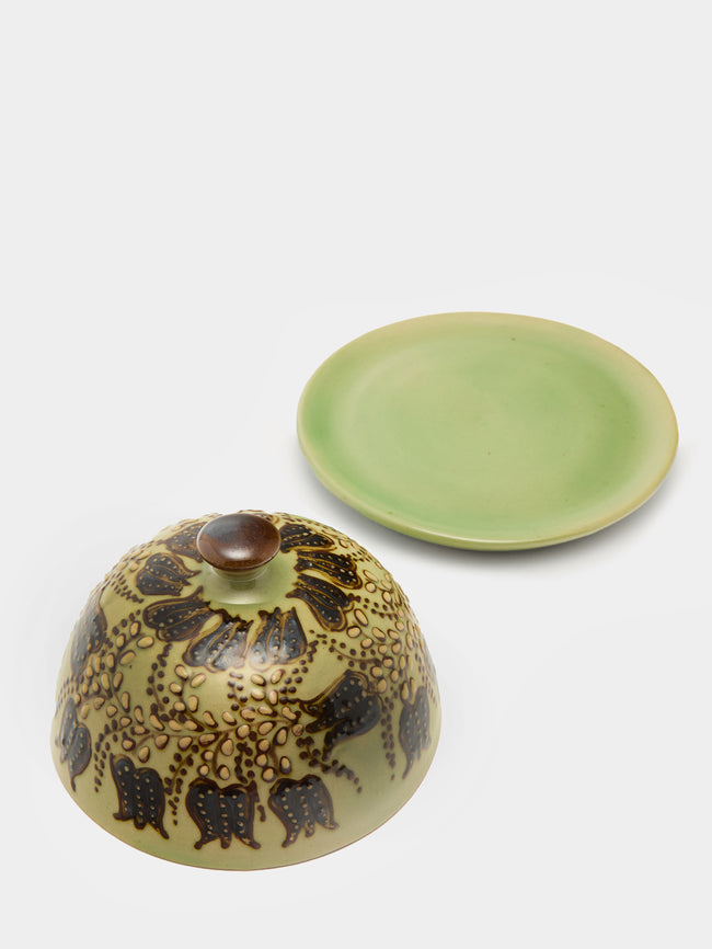Poterie d’Évires - Flowers Hand-Painted Ceramic Small Lidded Butter Dish - Green - ABASK