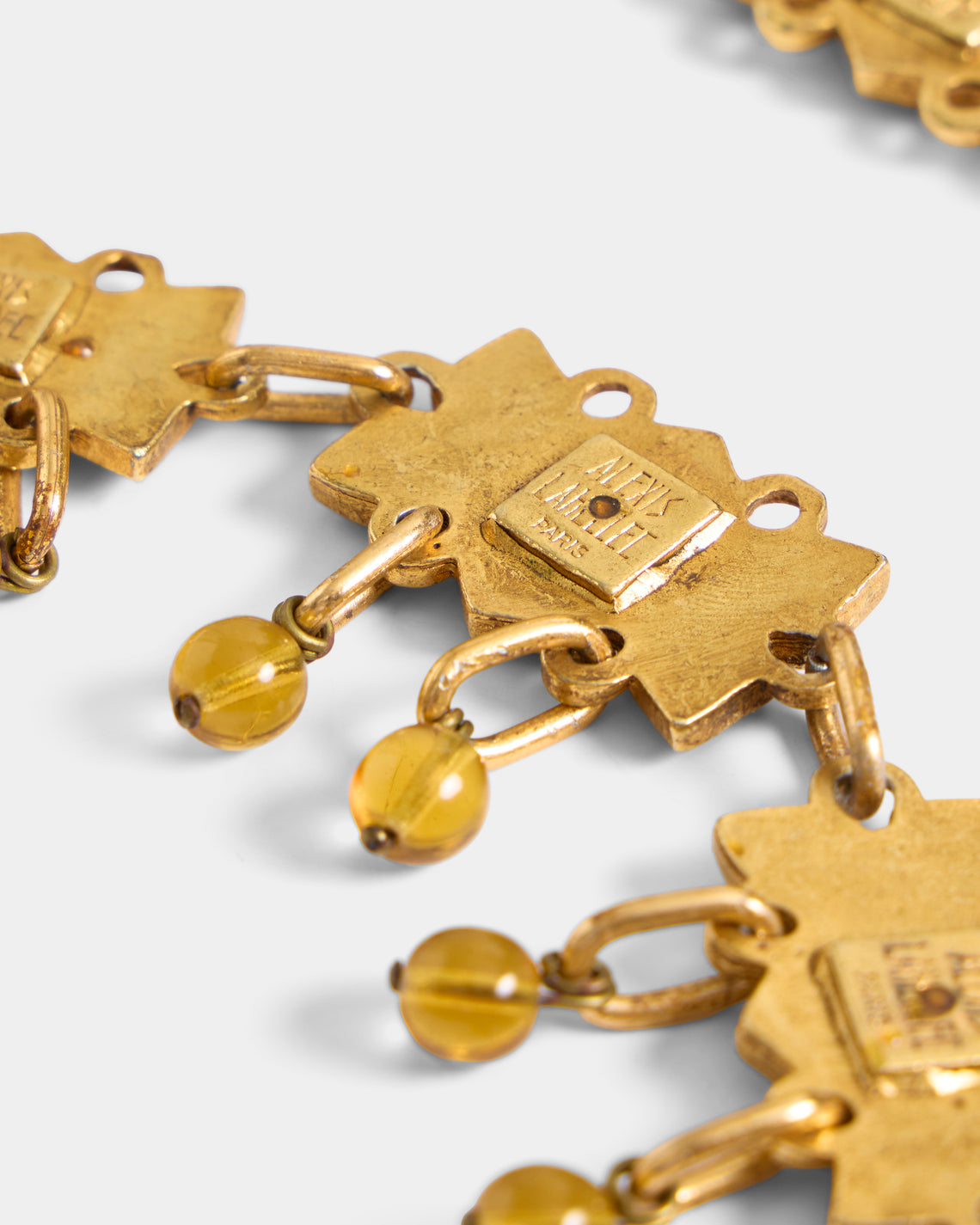 Mahnaz Collection - Women's Vintage 1980 Alexis Lahellec Gilt Metal, Resin and Amber Necklace - Gold - ABASK