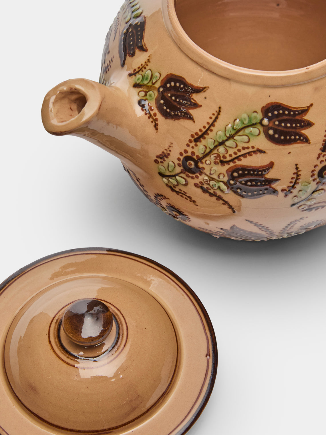 Poterie d’Évires - Flowers Hand-Painted Ceramic Teapot - Cream - ABASK