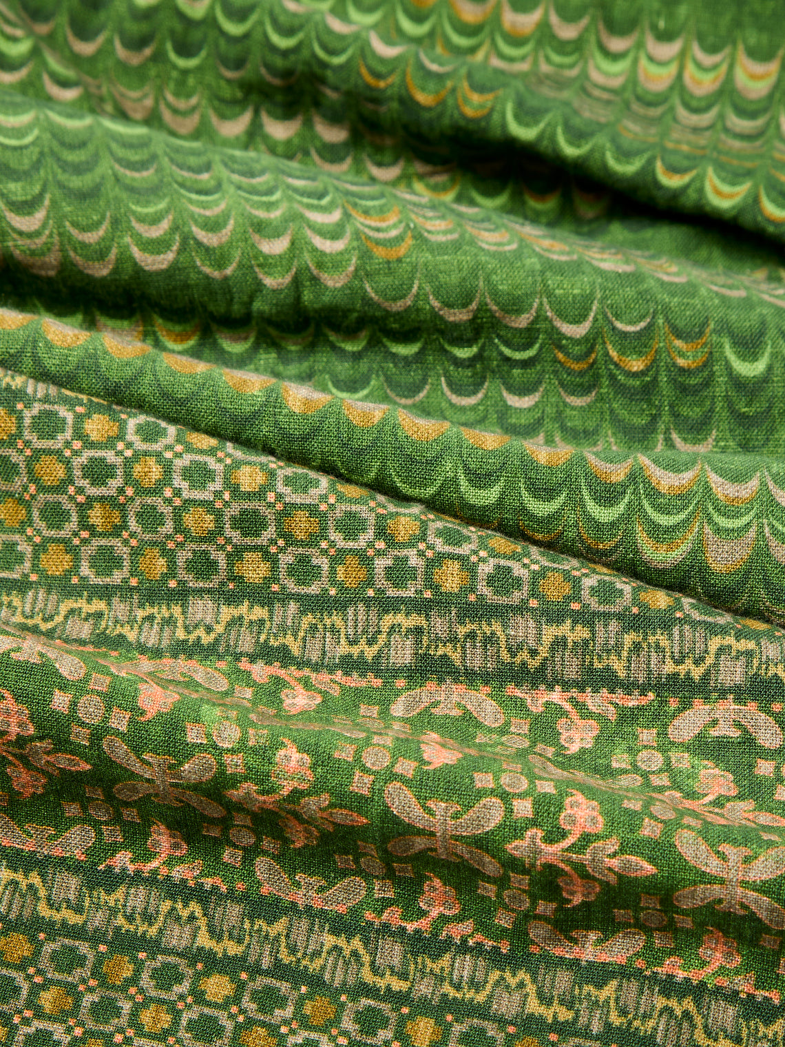D'Ascoli - Niniane Printed Linen Rectangular Tablecloth (110in/2.8m) - Green - ABASK