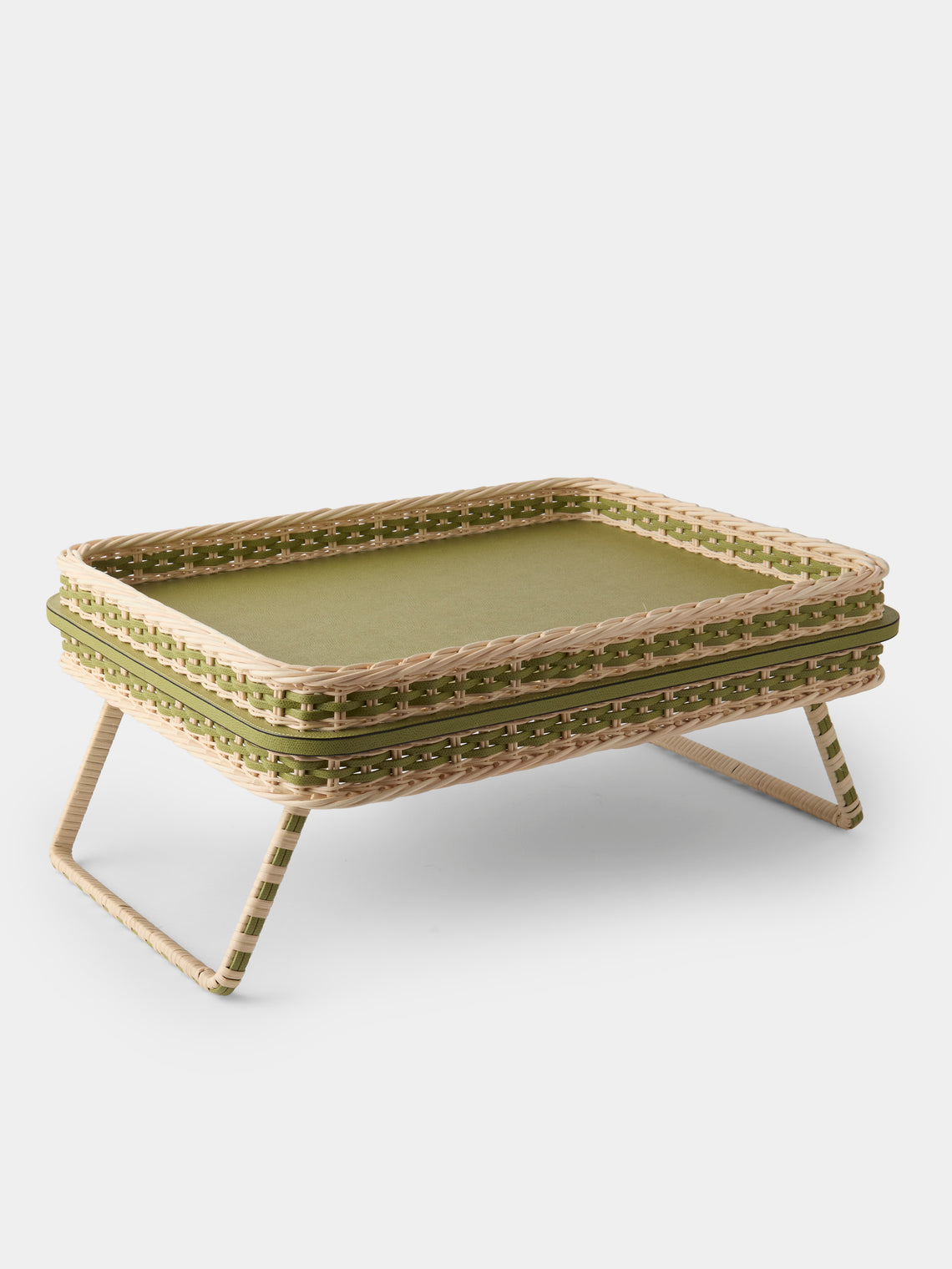 Pigment France - Reims Leather and Rattan Bed Tray (21in/54cm) - Green - ABASK