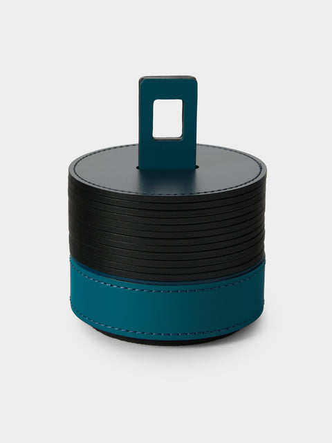 RUDI - | Set of 12 | Nautilus Leather Coasters with Holder - Blue - ABASK - 