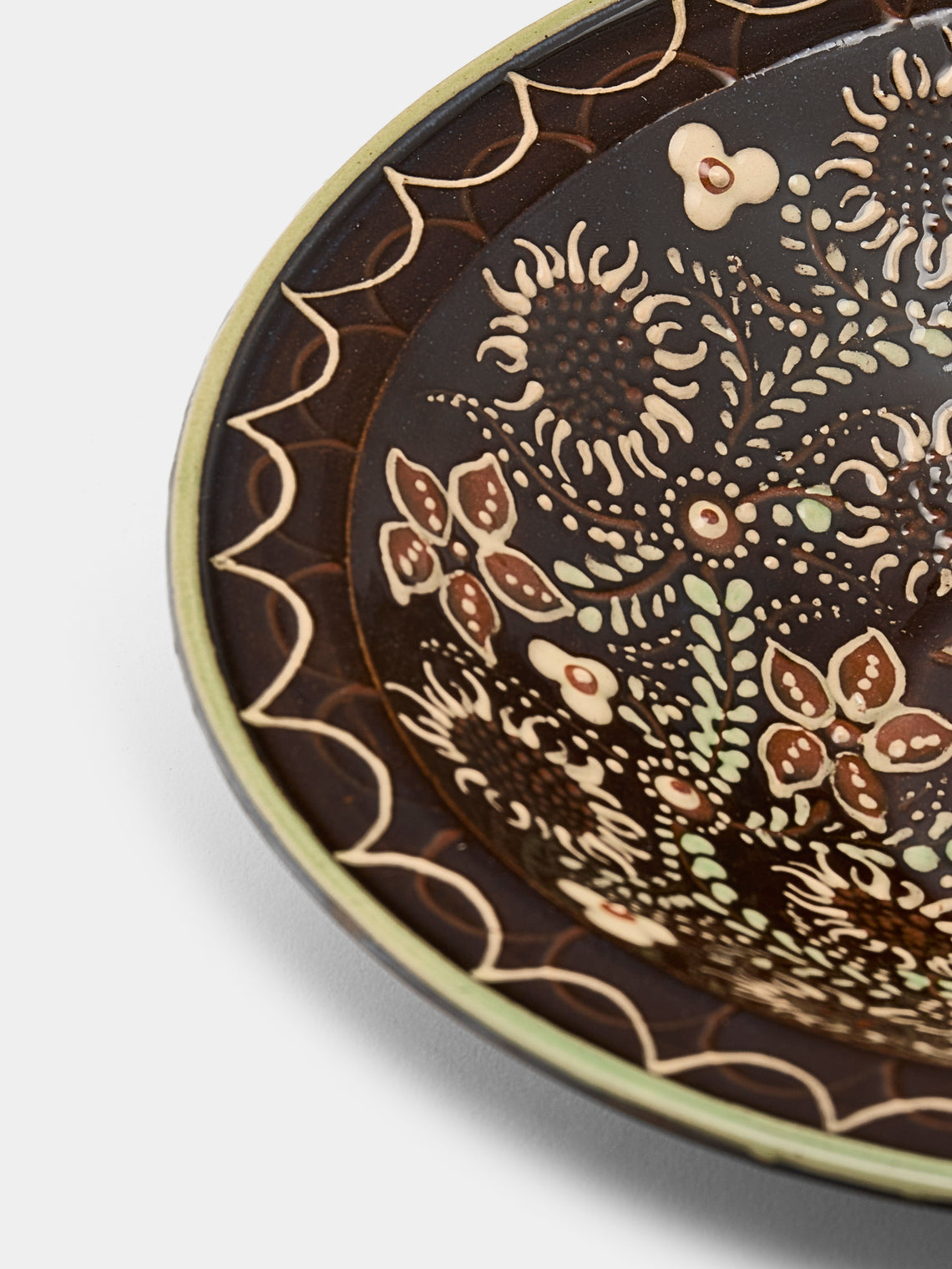 Poterie d’Évires - Birds Hand-Painted Ceramic Serving Bowl - Dark brown - ABASK