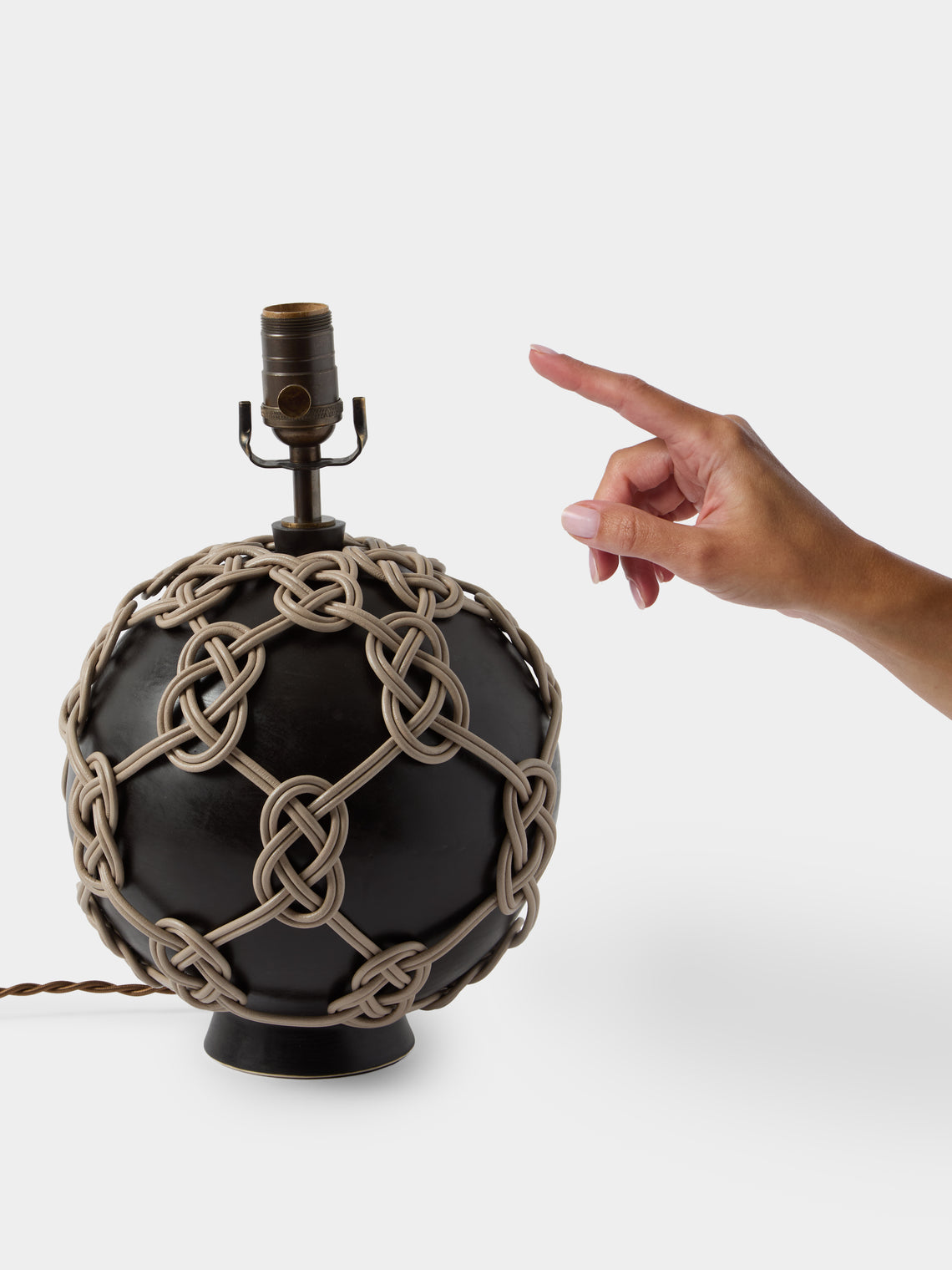 Aimee Betts - Orb Earthenware and Leather Table Lamp - Black - ABASK