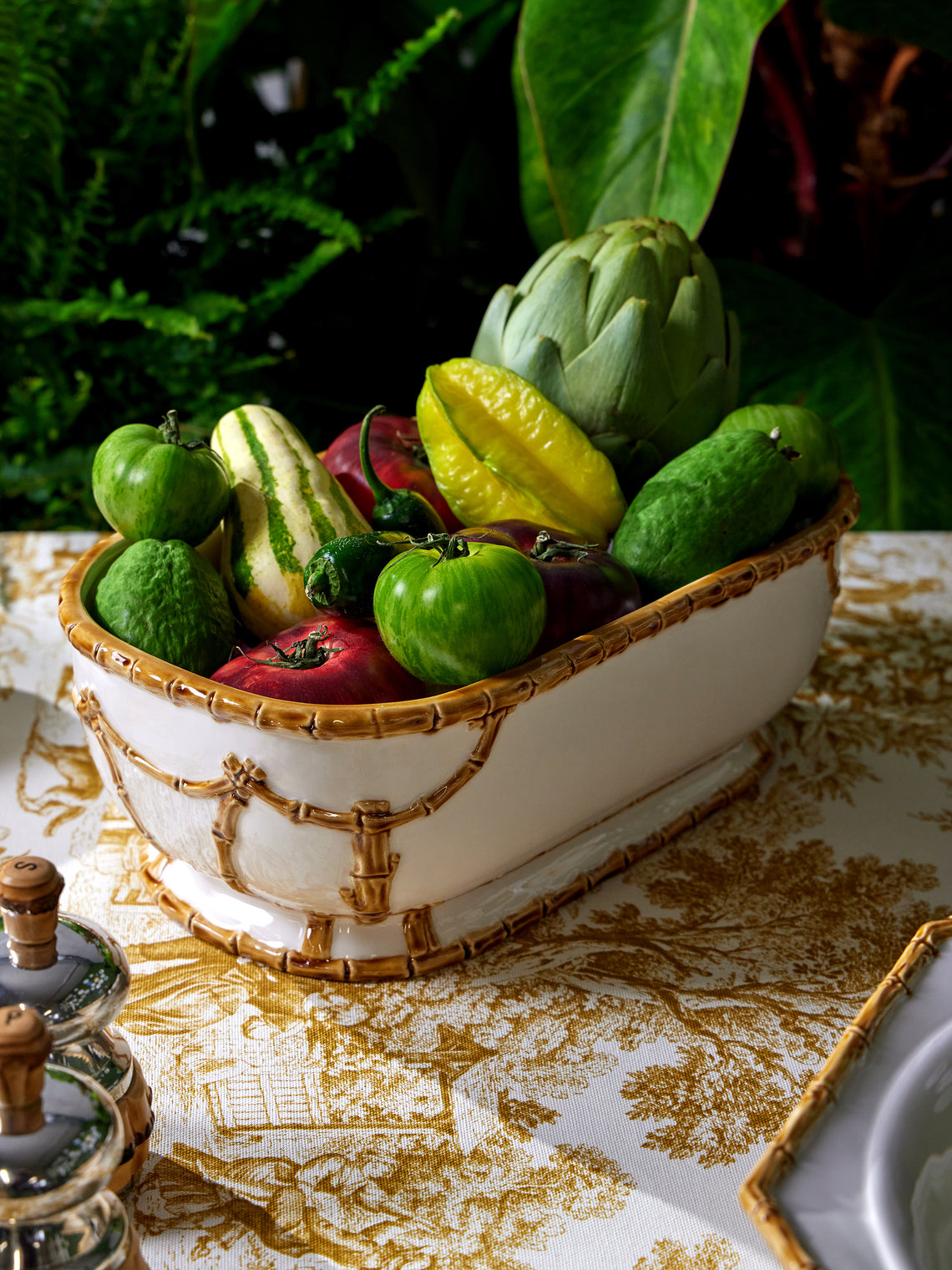 Verdolini - Bamboo Hand-Painted Ceramic Deep Serving Dish - White - ABASK