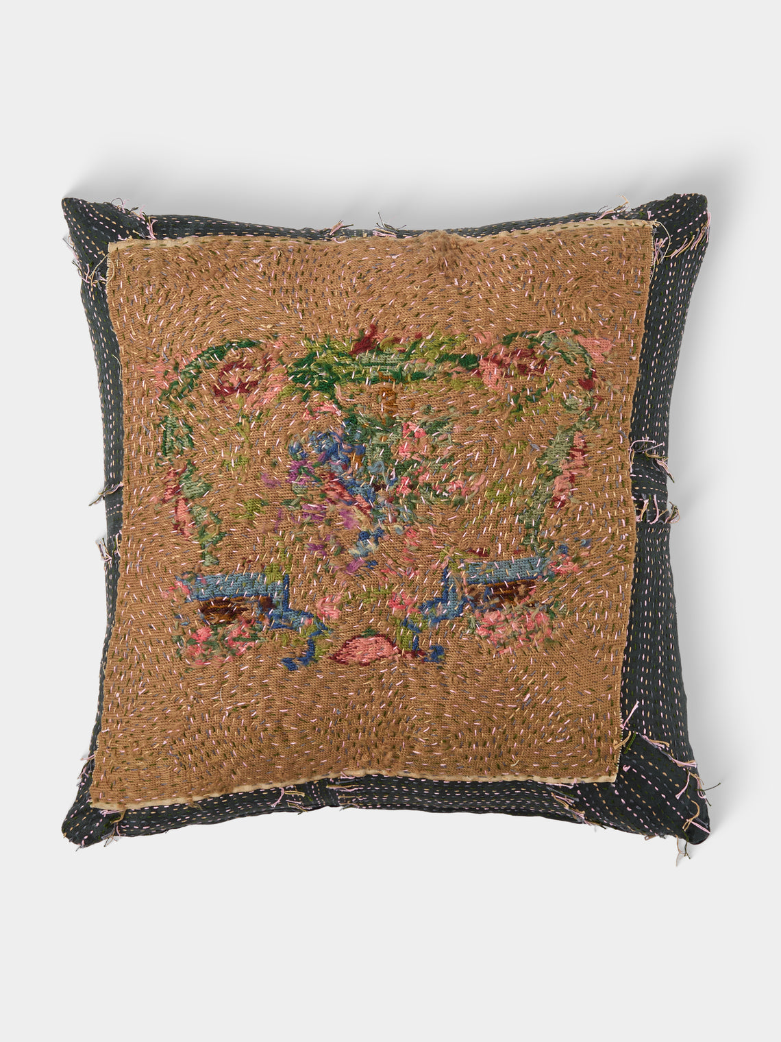 By Walid - 19th-Century Needlepoint Wool and Damask Cushion (23.5in/60cm) - Multiple - ABASK - 