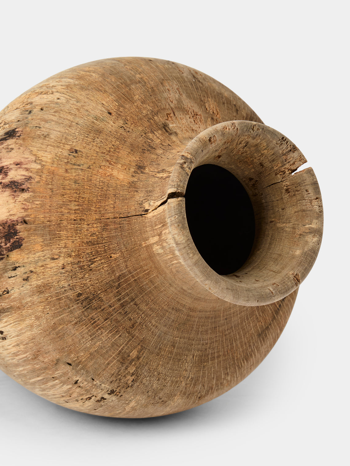 Iida Woodturning - Hand-Turned Japanese Stone Oak Earth-Finish Vase (13in/33.5cm) - Brown - ABASK