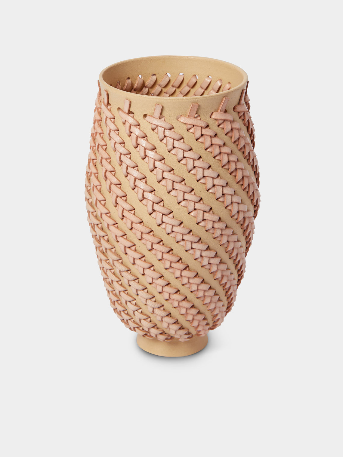 Silver Sentimenti - Gladiator Stoneware and Leather Vase (8.5in/22cm) - Beige - ABASK - 