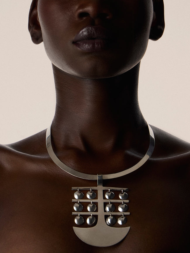 Mahnaz Collection - Vintage Oswaldo Guayasamín Sterling Silver Modernist Kinetic Pendant Necklace - Silver - ABASK