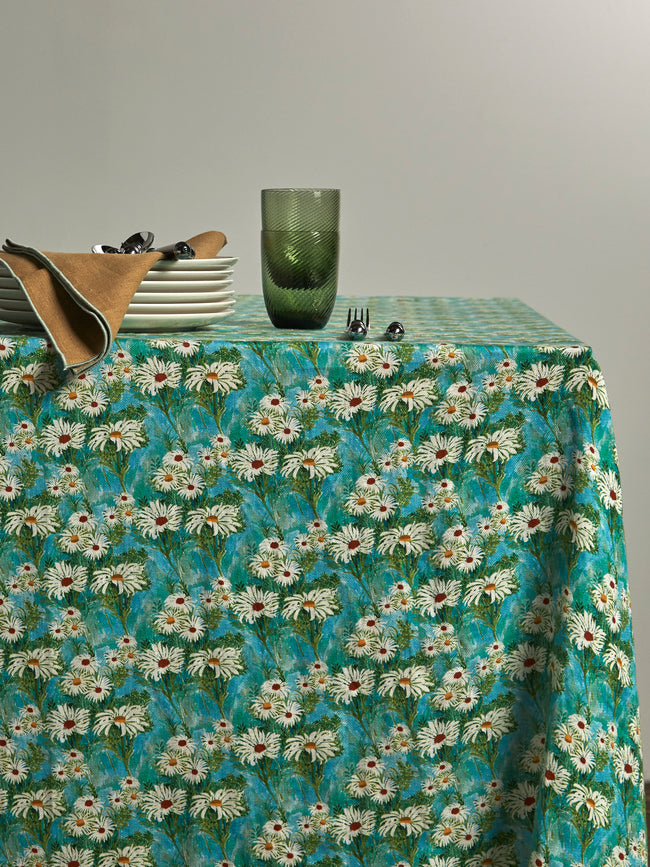 The House of Lyria - Daisies Linen Rectangular Tablecloth (138in/3.5m) - Green - ABASK