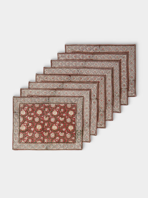 Chamois - | Set of 8 | Tangier Pomegranate Block-Printed Cotton Placemats - Multiple - ABASK - 