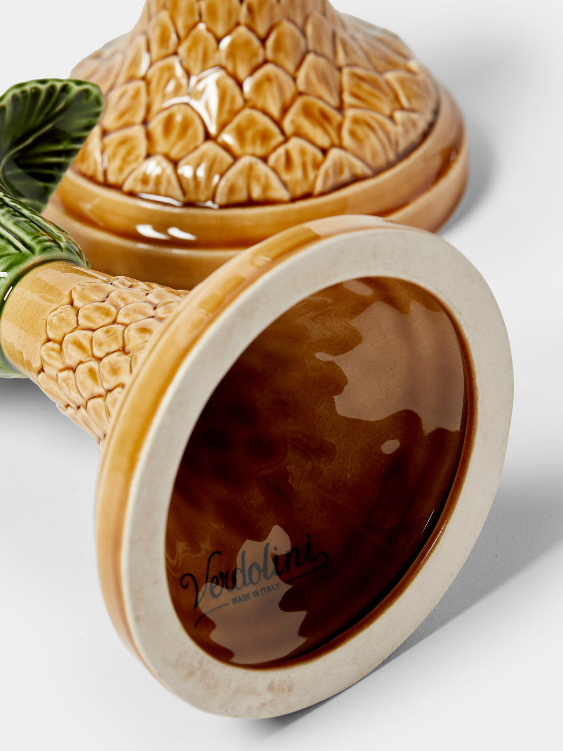 Verdolini - Palm Tree Hand-Painted Majolica Ceramic Candle Holders (Set of 3) - Green - ABASK