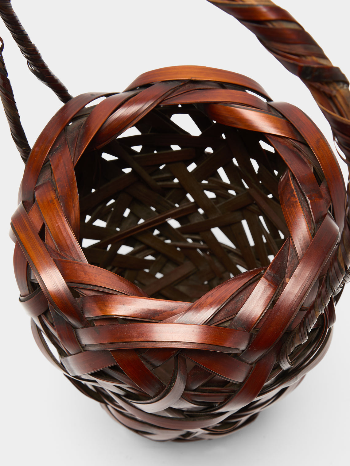 Antique and Vintage - Mid-Century Japanese Bamboo Ikebana Basket - Brown - ABASK