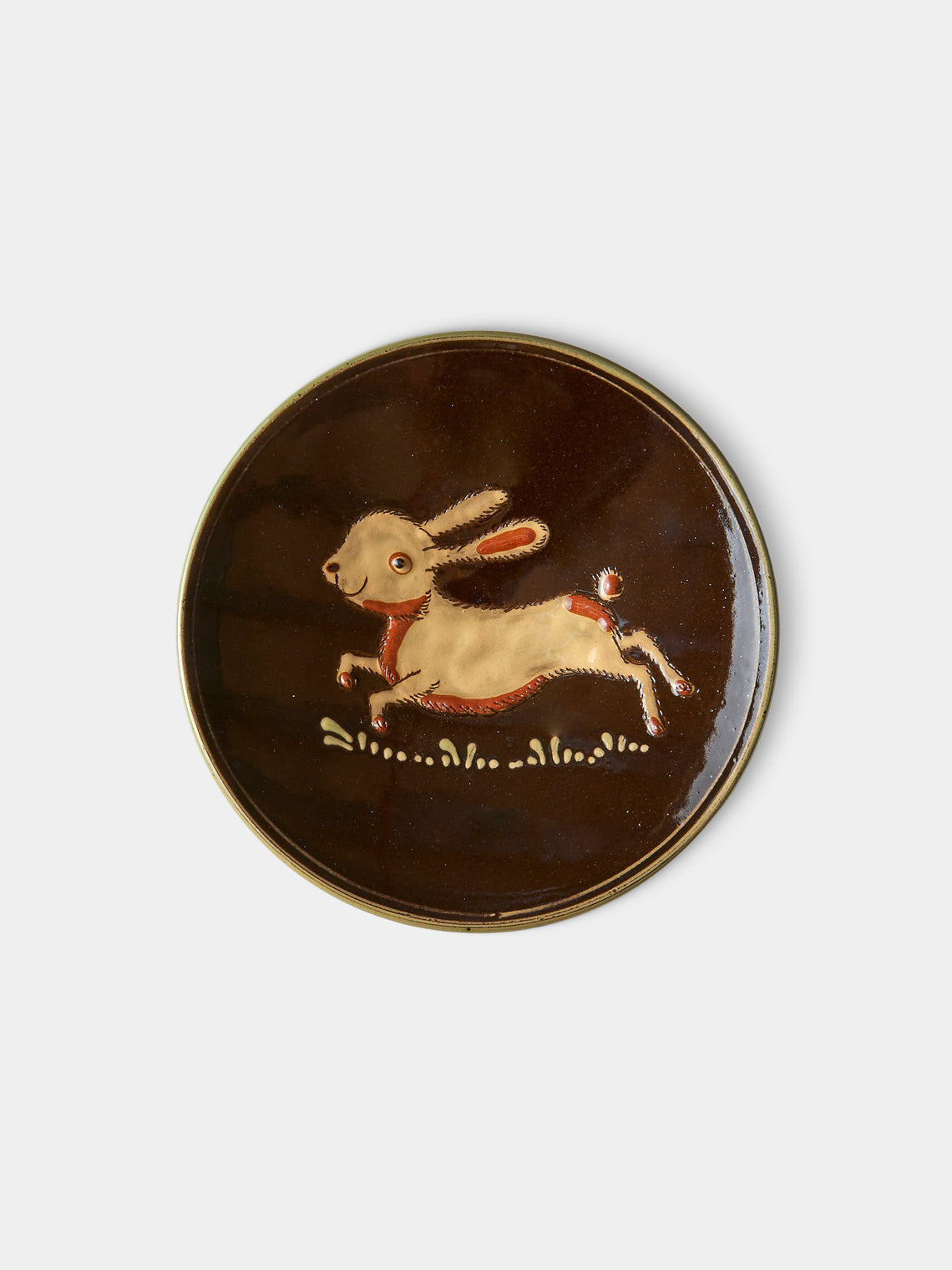 Poterie d’Évires - Animals Hand-Painted Ceramic Raised Plates –  5.5in/14cm (Set of 6) - Dark brown - ABASK