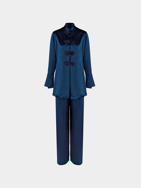 Loretta Caponi - Azalea Silk Pajama Set - Navy - ABASK - 