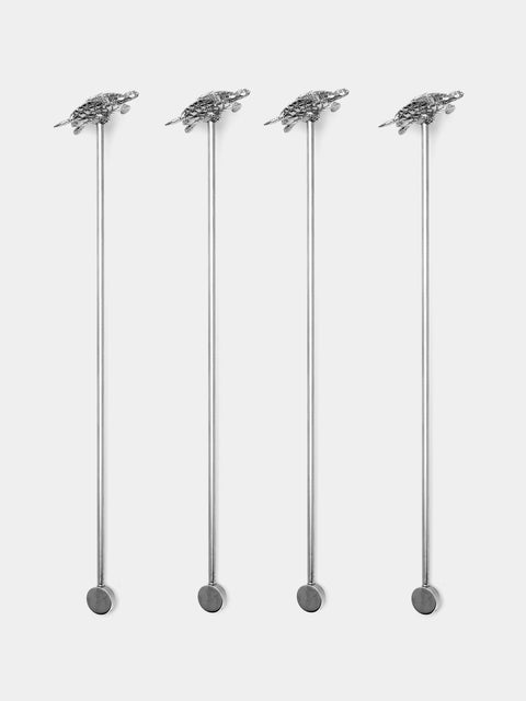 Objet Luxe - Turtle Silver-Plated Cocktail Stirrers (Set of 4) - Silver - ABASK - 