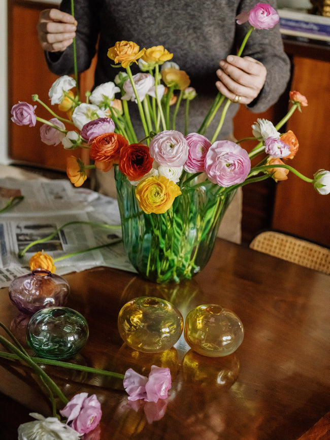 Venini - Fazzoletto a Canne Hand-Blown Murano Glass Vase (11in/28.5cm) - Green - ABASK