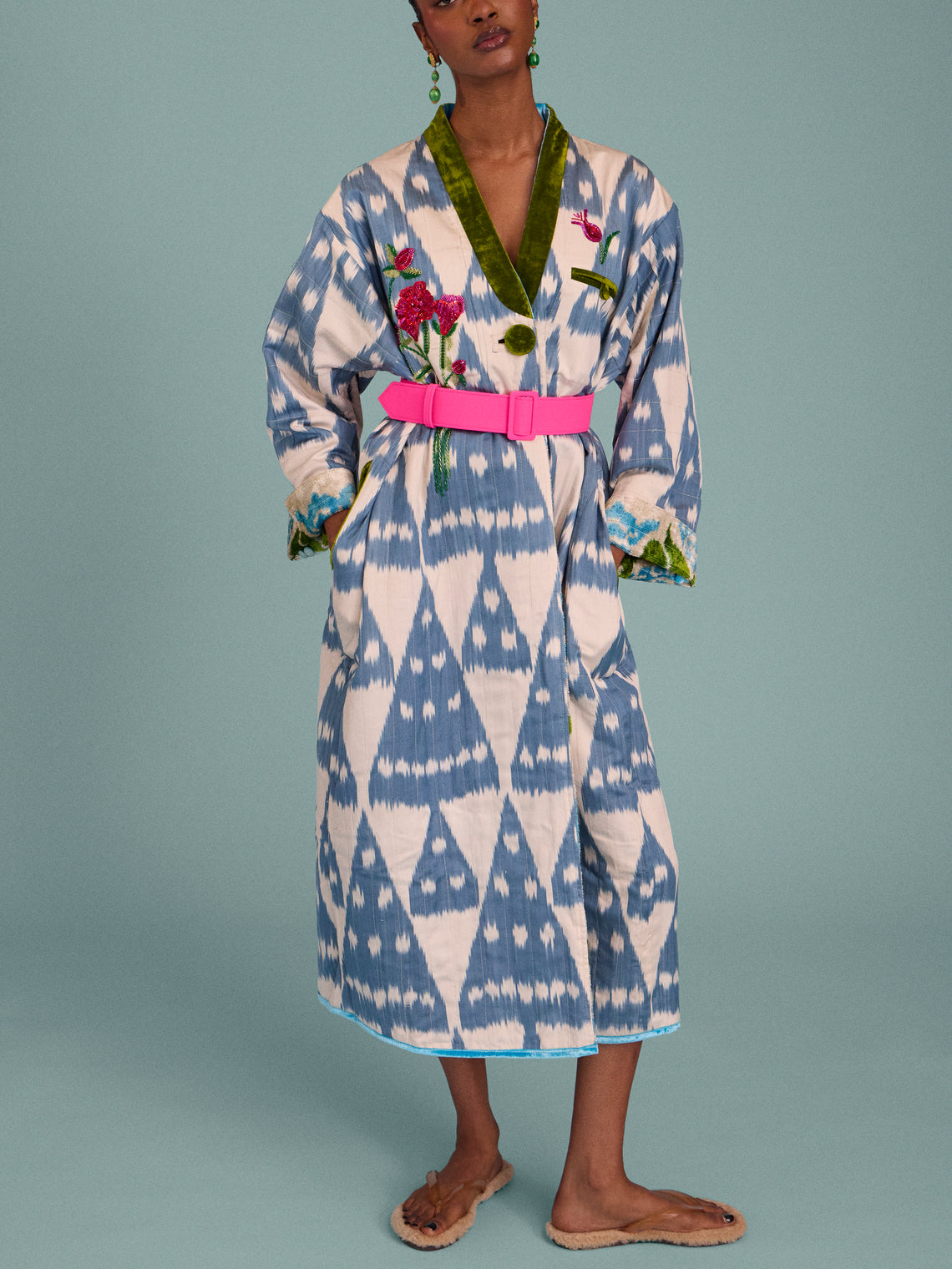 Nazzy Beglari - Hand-Loomed Ikat Velvet Reversible Robe | One Size - Multiple - ABASK