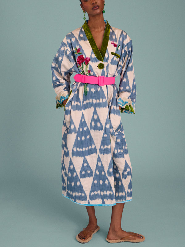Nazzy Beglari - Hand-Loomed Ikat Velvet Reversible Robe | One Size - Multiple - ABASK