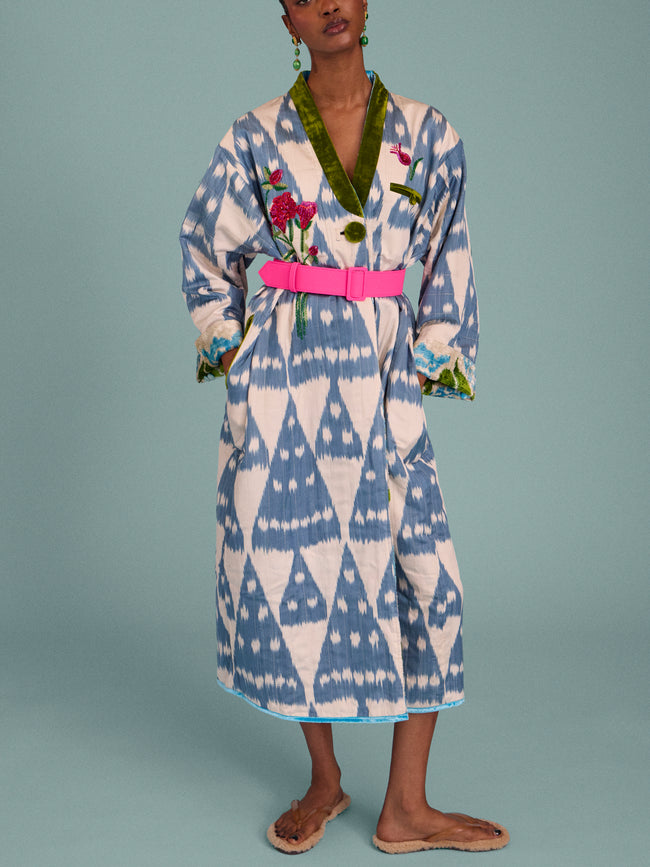 Nazzy Beglari - Hand-Loomed Ikat Velvet Reversible Robe | One Size - Multiple - ABASK