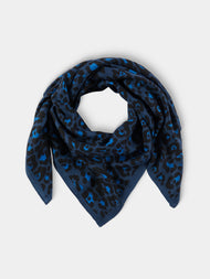 Me & K - Cashmere Leopard Bandana Scarf (37.5in/95cm) - Blue - ABASK - 