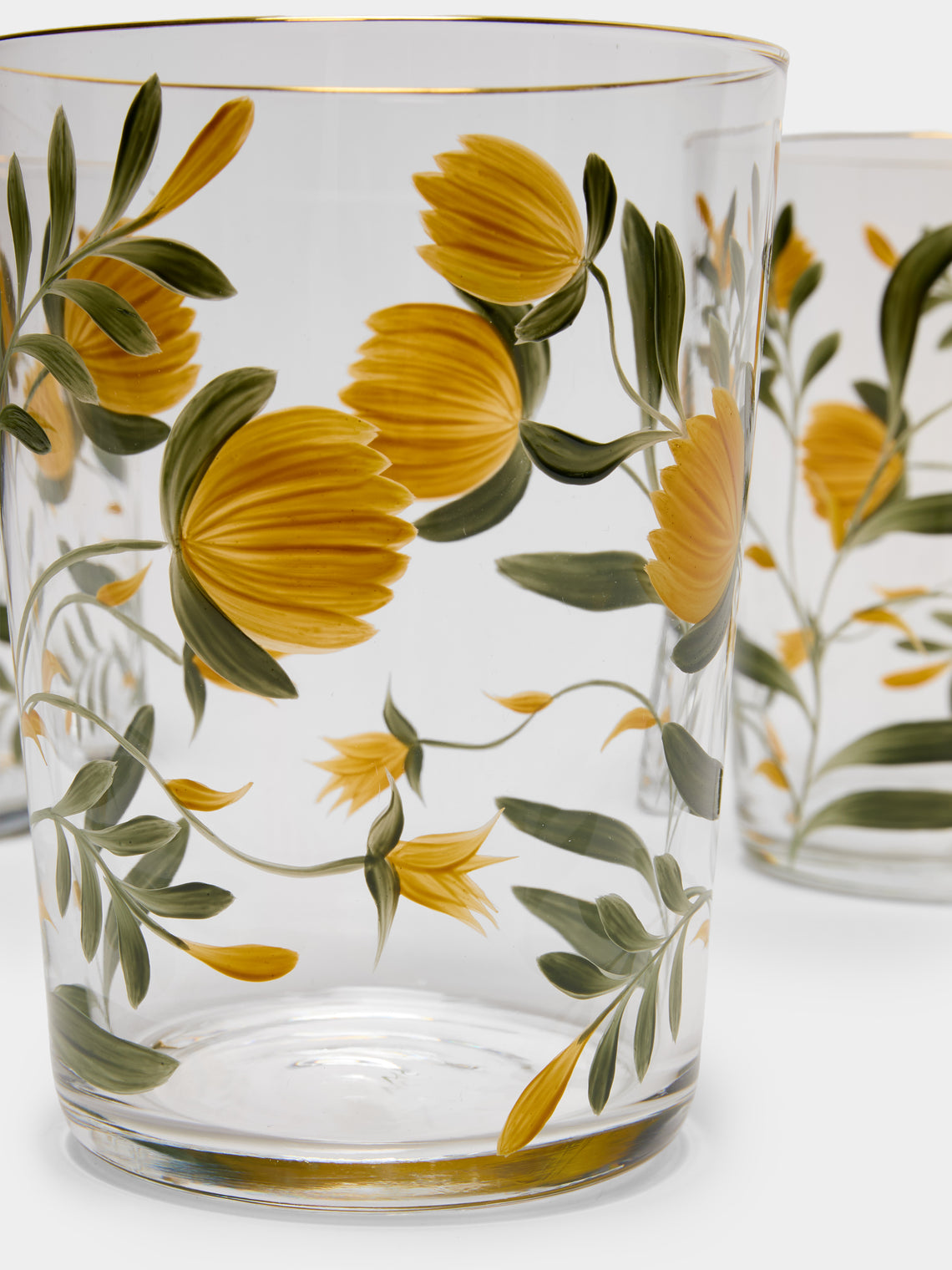 Los Vasos de Agua Clara - Jaipur Hand-Painted Crystal Highballs (Set of 6) - Yellow - ABASK