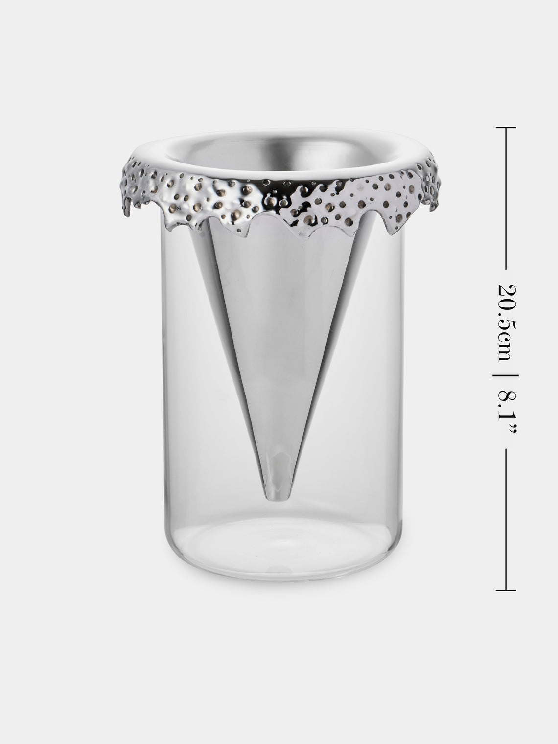 San Lorenzo - 1997 Afra and Tobia Scarpa Pure Silver and Glass Vase (8in/20.5cm) - Silver - ABASK